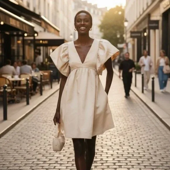 Cleobella Nahla Dutchess Mini Dress in Champagne - NEW - Picture 3 of 9